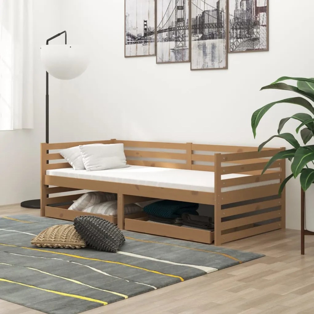 3083692 vidaXL Pat de zi cu sertare, maro miere, 90x200 cm, lemn masiv de pin