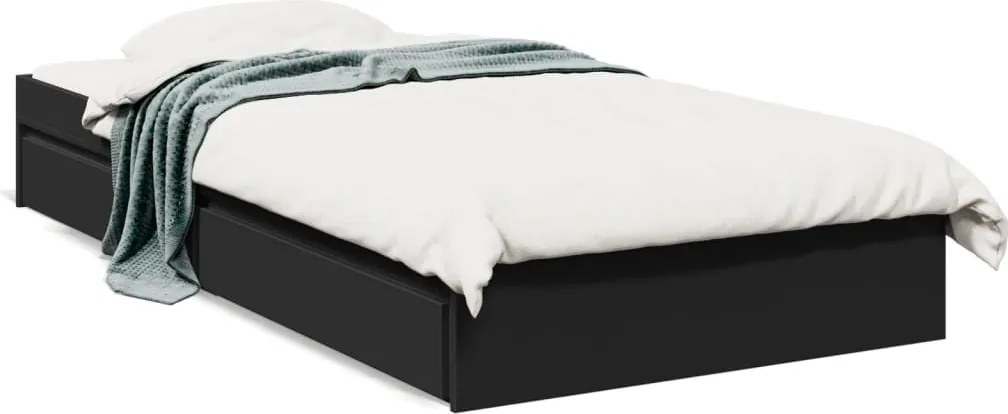 vidaXL Cadru de pat cu sertare, negru, 100x200 cm, lemn prelucrat
