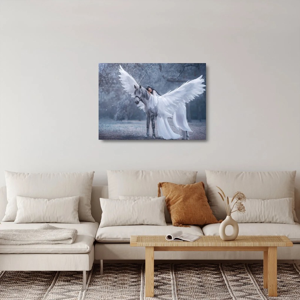 Tablou pe sticlă - Fata și unicorn (70x50 cm)