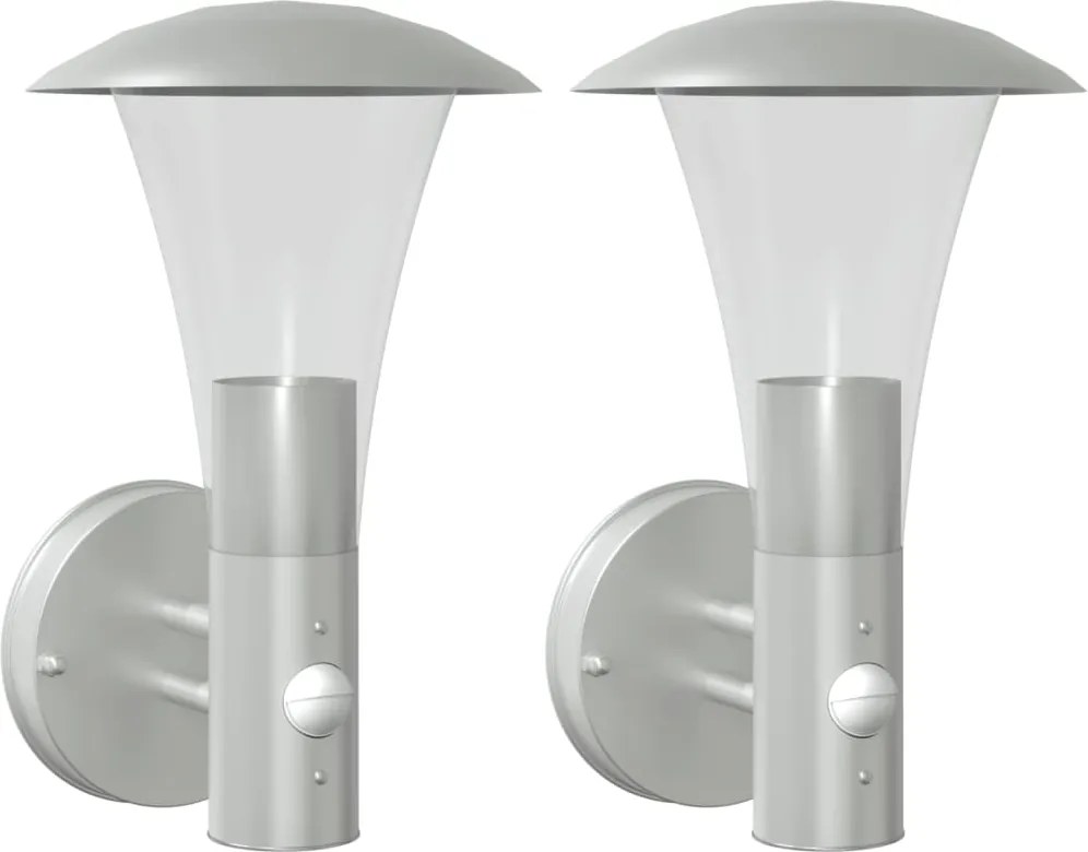 vidaXL Lămpi exterioare de perete cu senzor 2 buc. argintiu, oțel inox