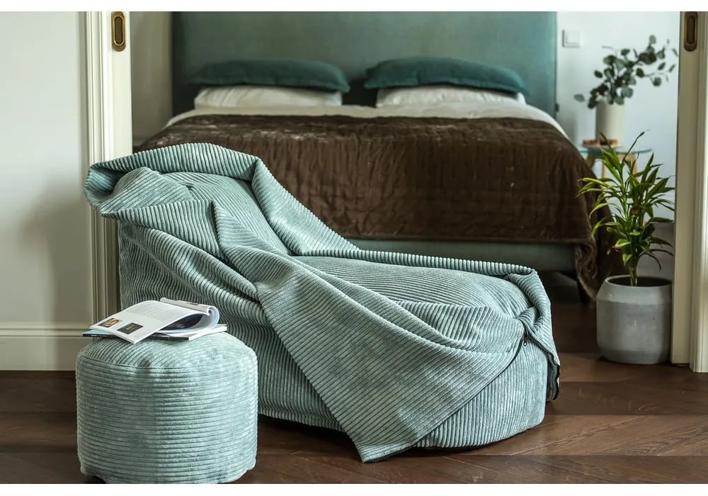 Fotoliu puf pentru copii mov cu tapițerie din catifea reiată Cocoon 80 – SLOWDOWN