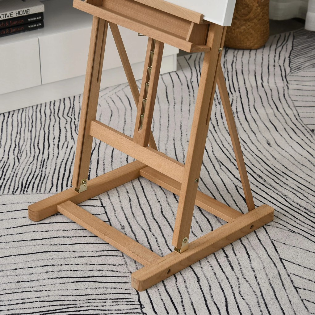 Vinsetto Sevalet Pictura Mare din Lemn de Fag, Sevalet  pentru Desen Reglabil cu Compartiment Depozitare, 53x50.5x171-230cm | Aosom Romania