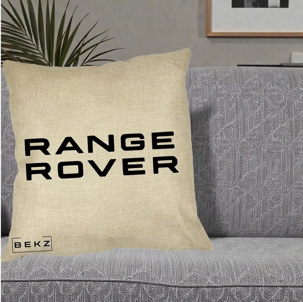 Perna Personalizata cu emblema Range Rover, 40x40 cm, Crem, Husa Detasabila, Perna Inclusa, BEKZ®
