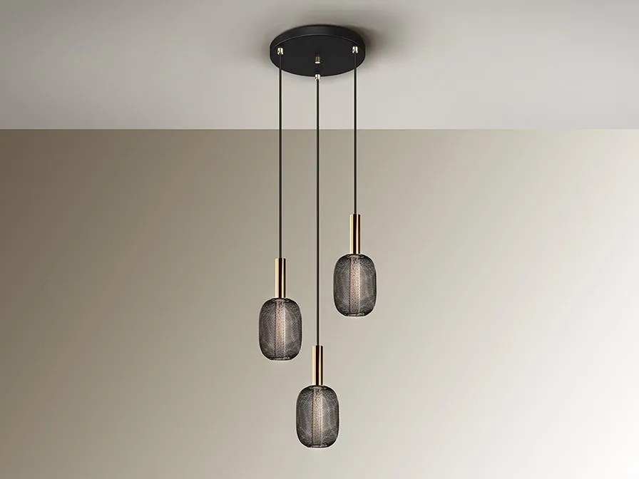 Lustra cu 3 pendule LED design modern Micron negru/auriu