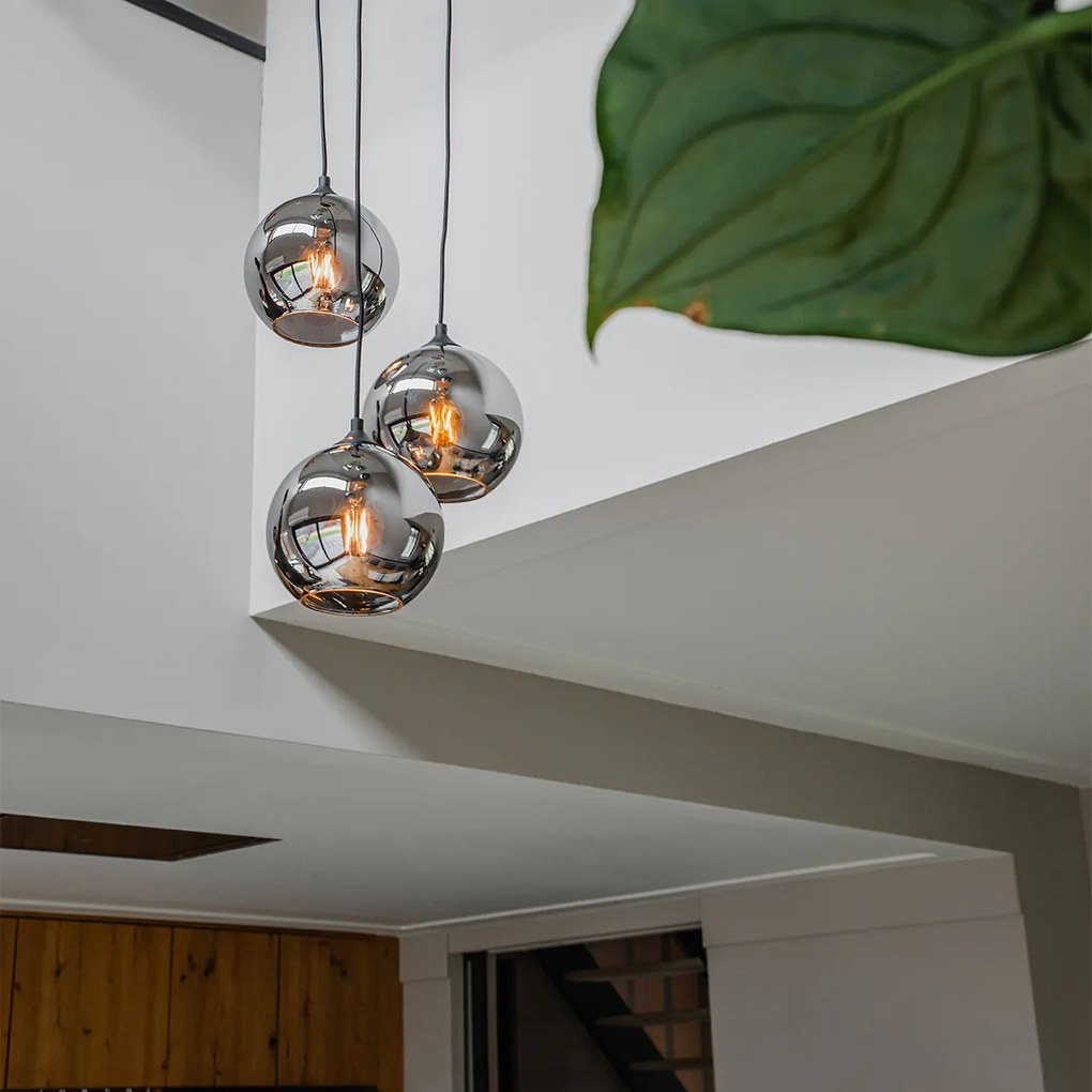 Lampa suspendată inteligentă neagră cu sticlă fumurie, incl. 3 Wifi A60 - Wallace