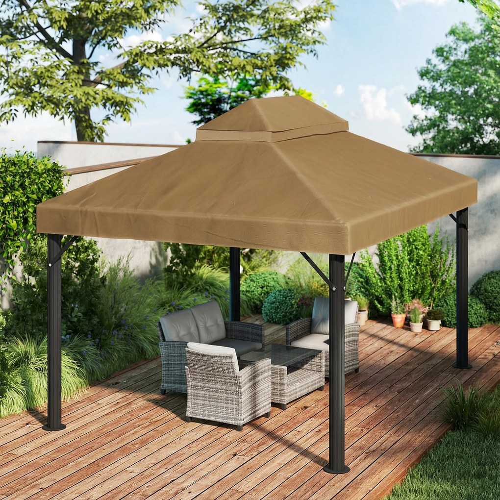 Outsunny Prelată de schimb pentru pavilion 4 x 3 m, acoperiș dublu cu orificii de scurgere, poliester 370 g/m², beige | Aosom Romania