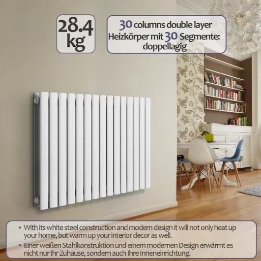 Radiator orizontal, conexiune centrală, 600 x 1022 mm