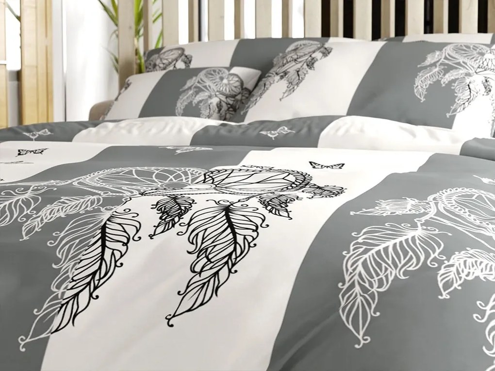 Lenjerie de pat creponata TIRSO POLY gri-alb Dimensiune lenjerie de pat: 70 x 90 cm | 140 x 200 cm