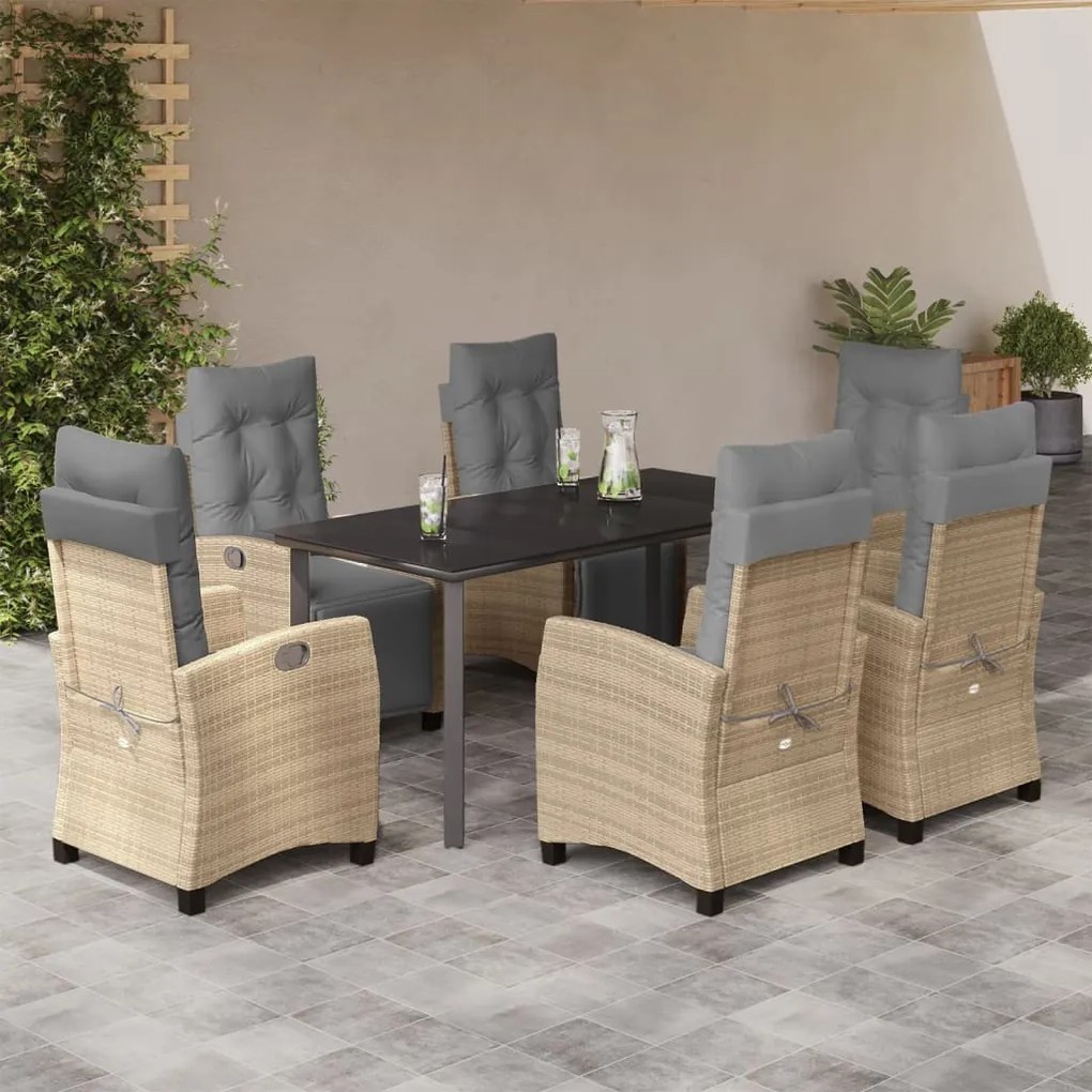 vidaXL Set mobilier pentru grădină, 7 piese, cu perne, bej, poliratan