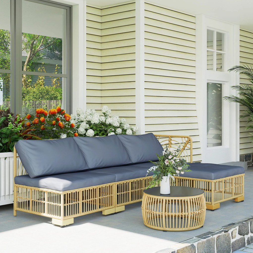 Outsunny Set de mobilier din rachita de 5 bucati, Gri