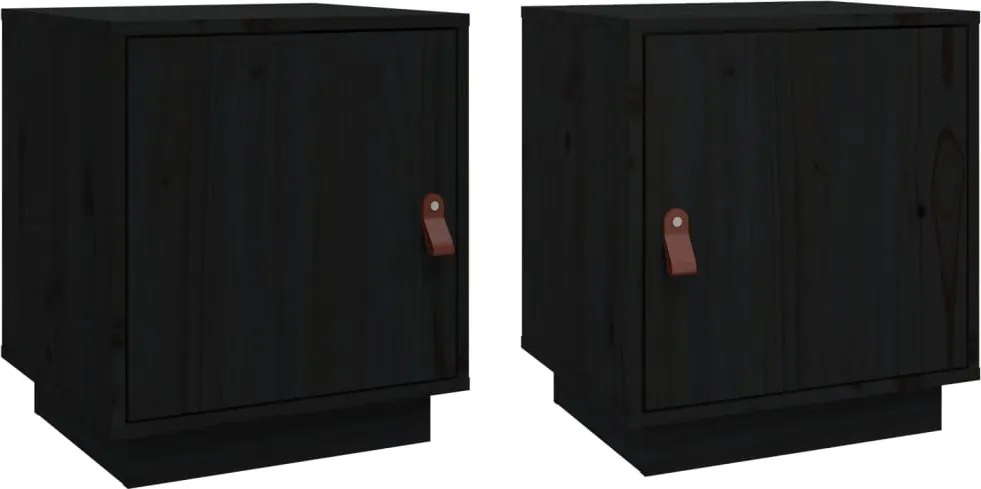 vidaXL Noptiere, 2 buc., negru, 40x34x45 cm, lemn masiv de pin