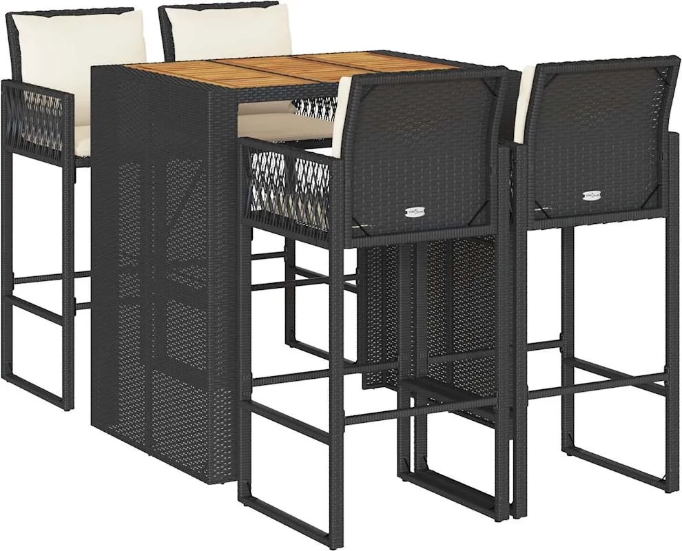 vidaXL Set mobilier bar de grădină cu perne, 5 piese, negru, poliratan