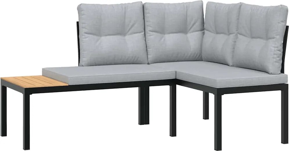 vidaXL Bănci de grădină cu perne 2 buc negru oțel vopsit electrostatic