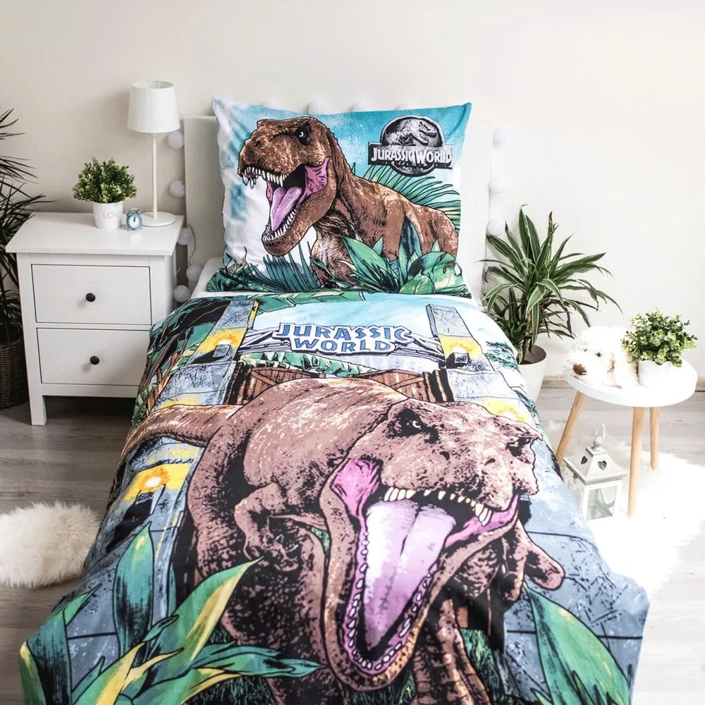 Lenjerie de pat pentru copii fosforescentă din bumbac Jerry Fabrics Jurasic, 140 x 200 cm