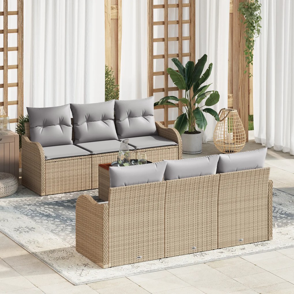 Set Sofa pentru Grădină vidaXL cu Perne Bej din Ratan Polimeric Acacia