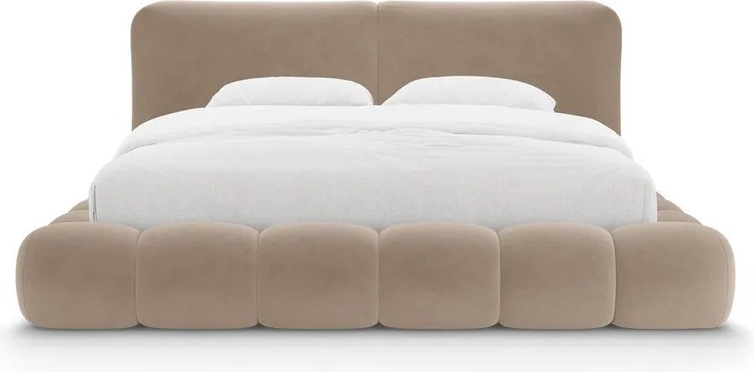 Pat matrimonial maro deschis tapițat cu spațiu de depozitare cu somieră 180x200 cm Solange – Micadoni