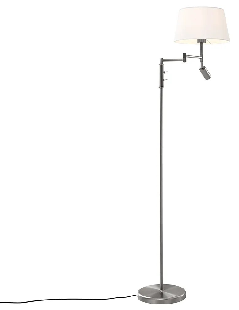 Lampă de podea din oțel cu abajur alb și lampă de citit reglabilă - Ladas