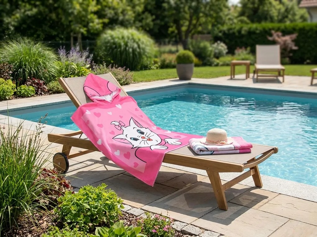 Poncho pentru copii PISICA MINA roz Dimensiune: 60 x 120 cm
