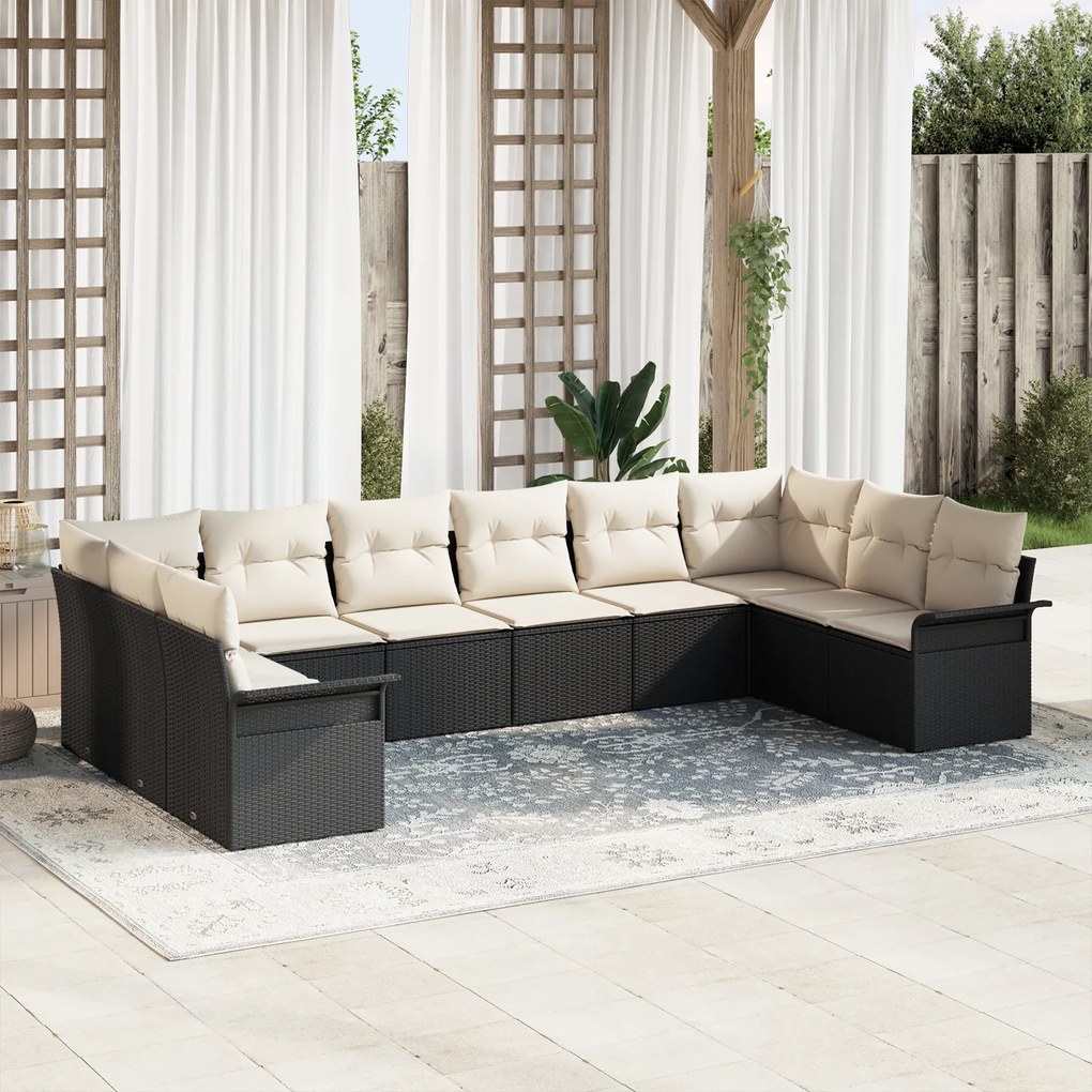 vidaXL Set de canapele pentru grădină 10 pcs Negru Rattan poli