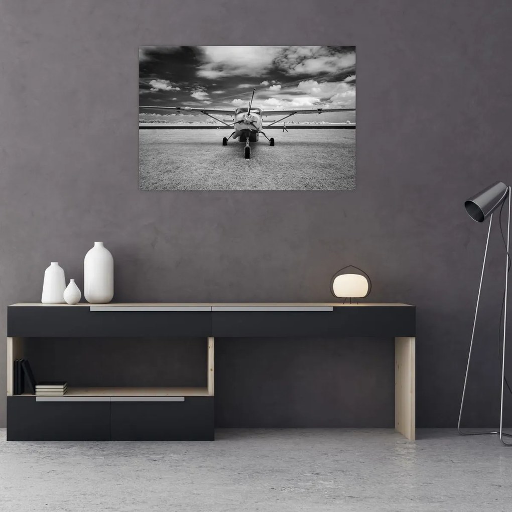 Tablou - Avion alb-negru și alb-negru (90x60 cm)