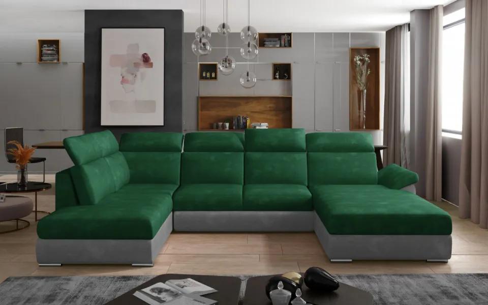 Canapea modulara extensibila cu spatiu pentru depozitare, 336x102x216 cm, Evanell R01, Eltap (Culoare: Verde / Gri catifea)