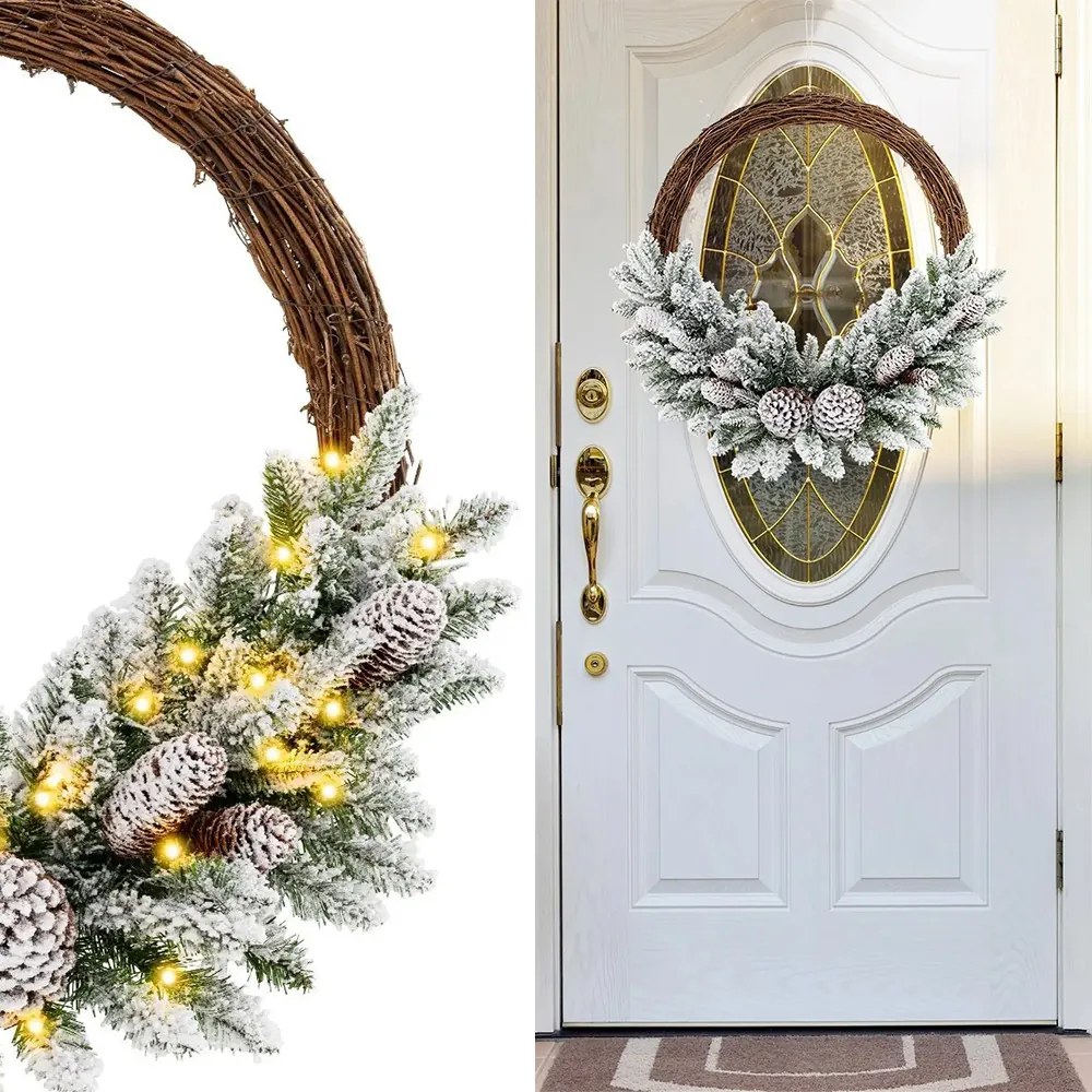 Coroniță de iarnă cu zăpadă și lumini LED calde