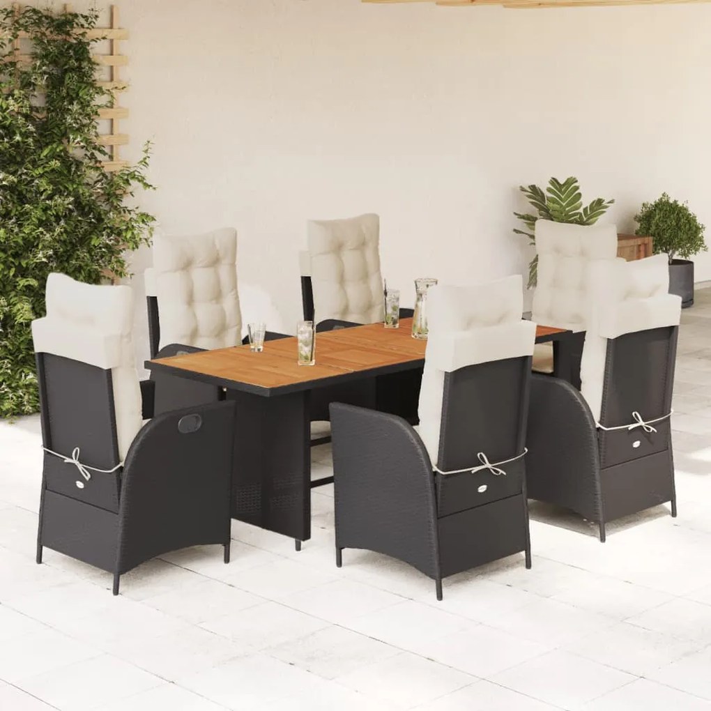 3213136 vidaXL Set mobilier de grădină cu perne, 7 piese, negru, poliratan