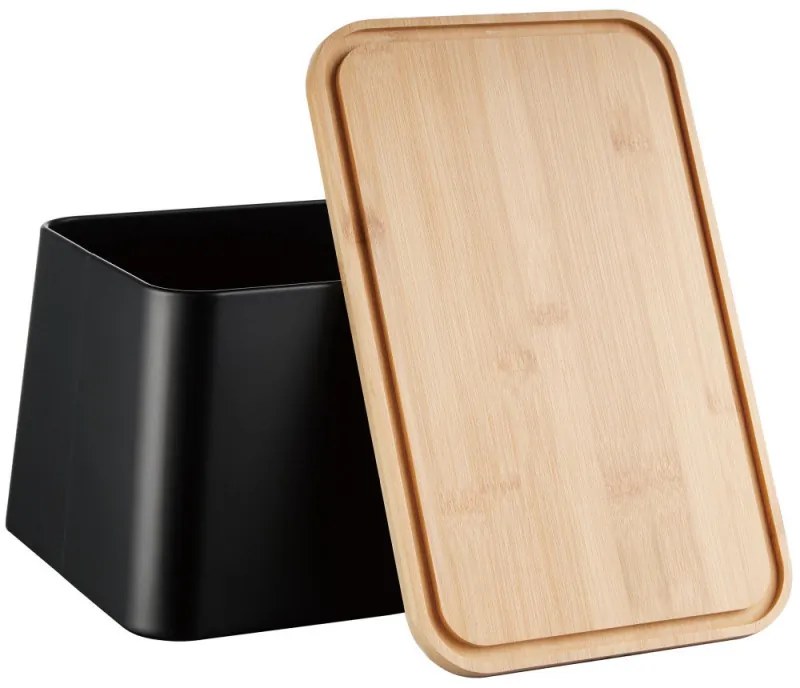 Cutie de paine cu capac pentru taiere Kinghoff KH-1948, 35 cm, Bambus, Otel, Negru