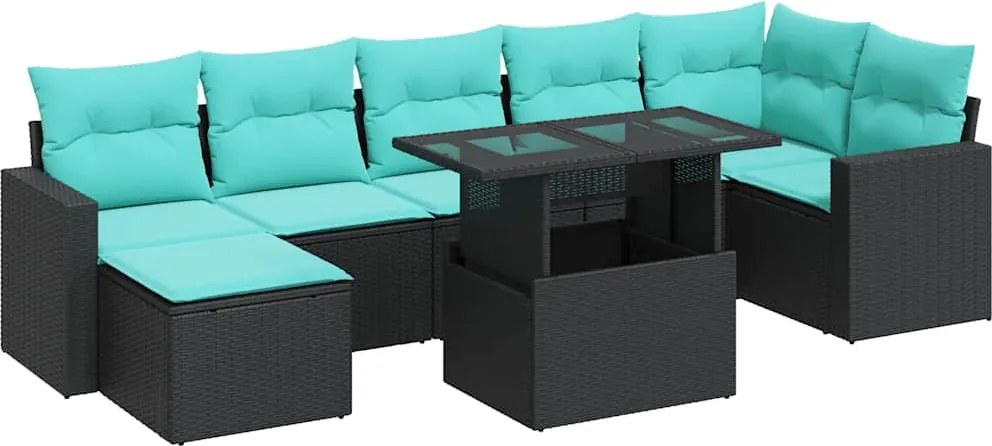 vidaXL Set canapele grădină perne 8 piese negru, poliratan/lemn acacia