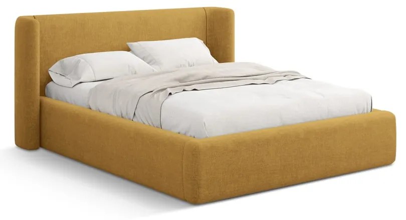 Pat matrimonial galben muștar tapițat cu spațiu de depozitare cu somieră 160x200 cm Jason – Windsor &amp; Co Sofas