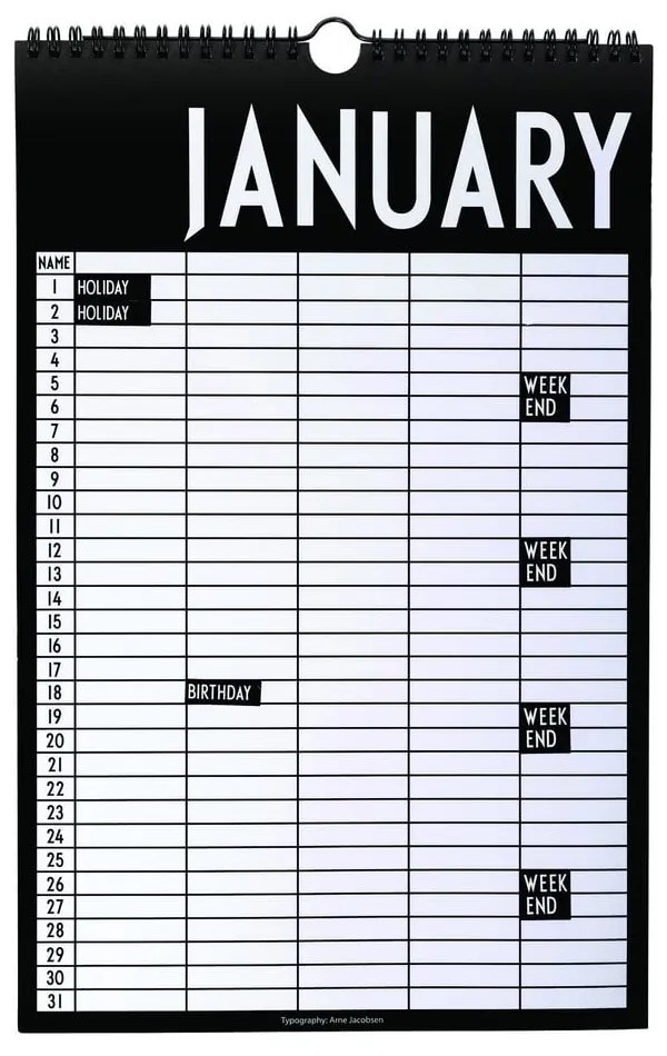 Planificator lunar de perete Design Letters Month, negru