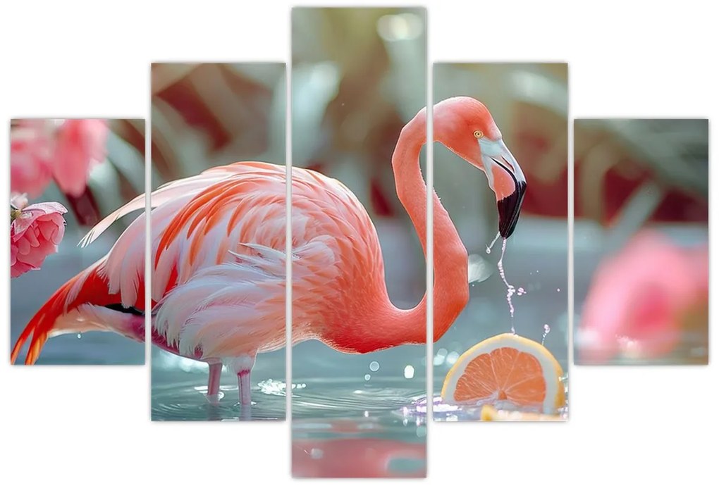 Tablou - Flamingo în iaz (150x105 cm)