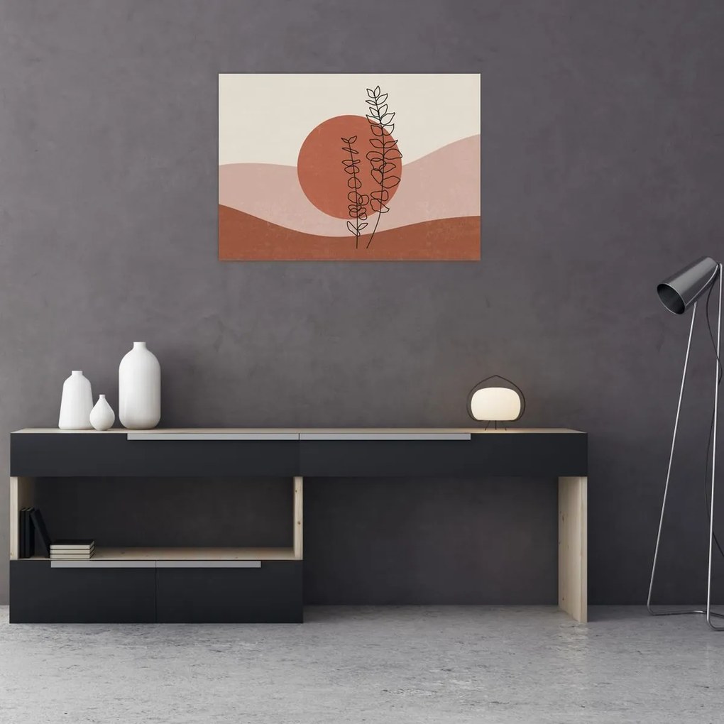 Tablou pe sticlă - Boho frunze N⁰1 (70x50 cm)