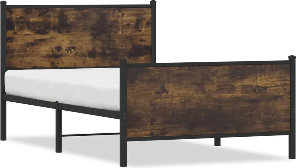 vidaXL Cadru pat metalic fără saltea, stejar fumuriu, 100x190 cm