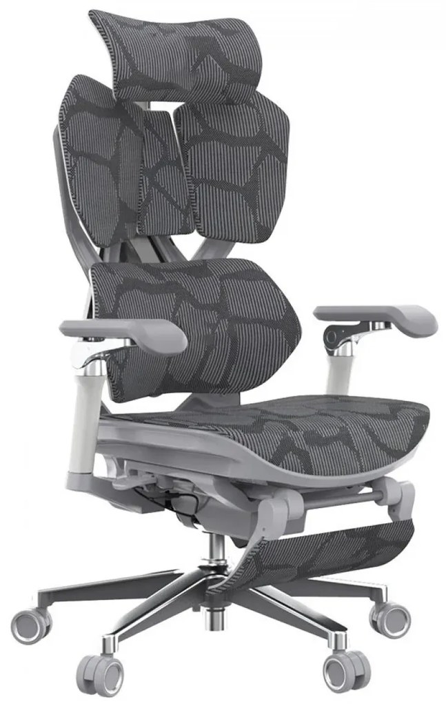 Scaun ergonomic SIHOO X5 PRO-301, cotiere 6D, suport lombar reglabil, tetiera 3D, Sezut cu translație, mecanism multifunctional inclinare/blocare, suport picioare, pivotant, Mesh, Gri