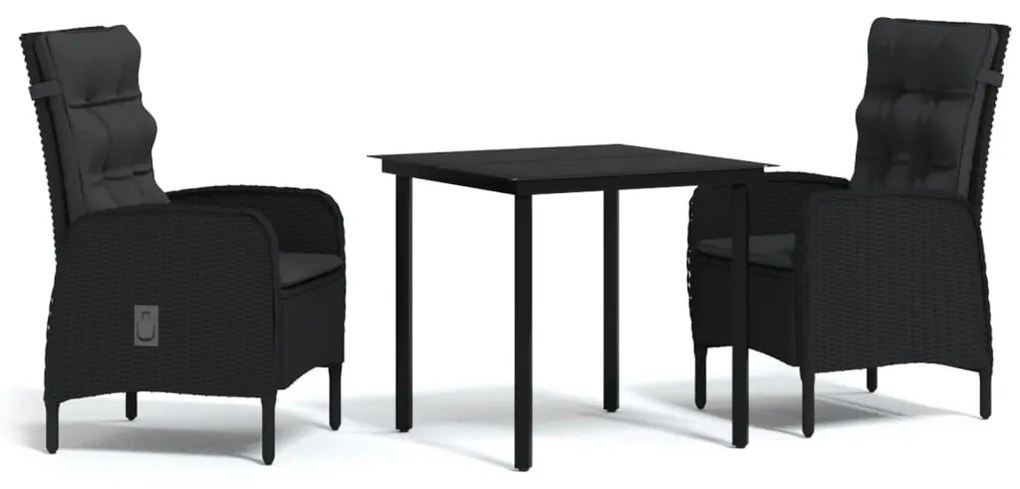 3099353 vidaXL Set mobilier de grădină, cu perne, 3 piese, negru