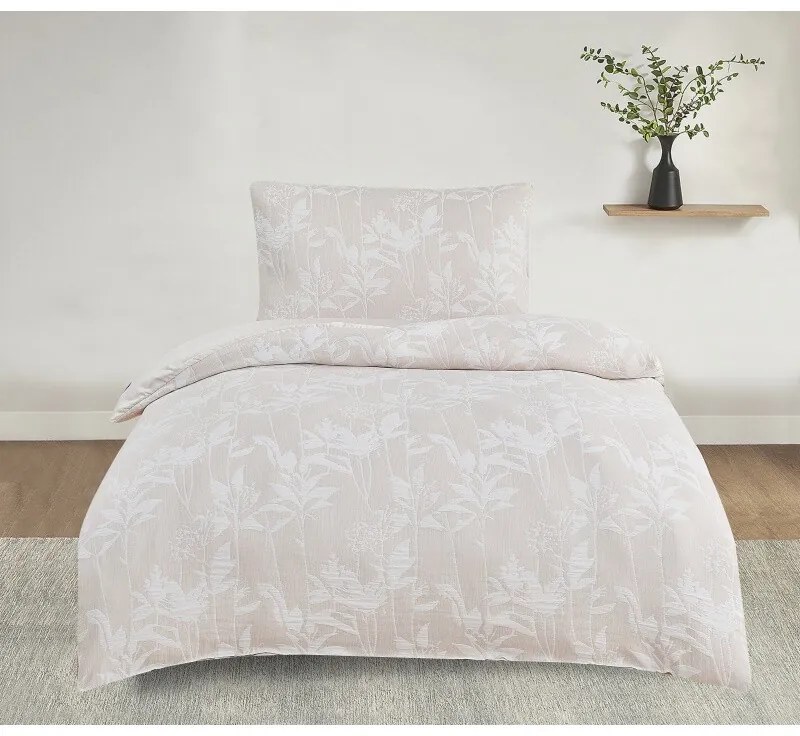 Lenjerie de pat Jacquard Alabama bej , 140 x 200cm, 70 x 90 cm