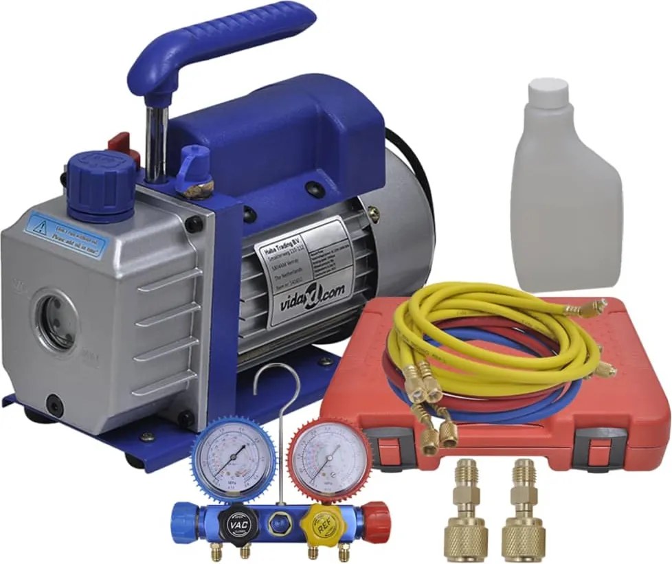 vidaXL Pompă de vid cu o etapă, cu set de manometre cu 4 porturi
