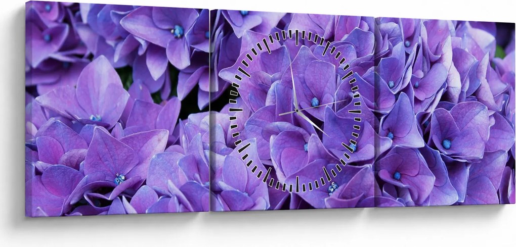 Tablou cu flori violete (cu ceas) (90x30 cm)