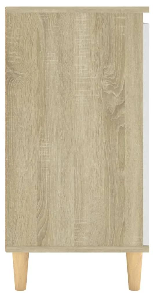 Servanta picioare lemn masiv alb stejar sonoma 60x35x70 cm PAL 1, alb si stejar sonoma