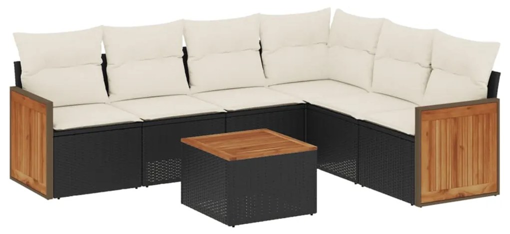 vidaXL Set canapele de grădină cu perne, 7 piese, negru, poliratan