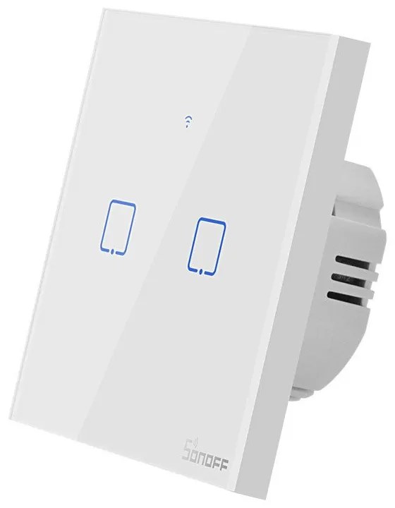 Intrerupator dublu smart, sticla securizata alba, montaj in doza, compatibil Alexa si Google Assistant, Sonoff