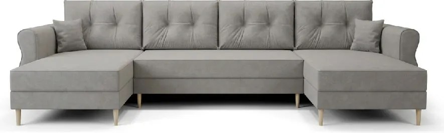 Coltar extensibil in forma de U SILVIANO, gri, 300x140 cm + 2 perne GRATUIT