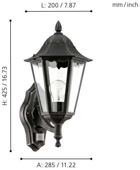 Eglo 93458 - Corp de iluminat perete exterior cu senzor NAVEDO 1xE27/60W/230V