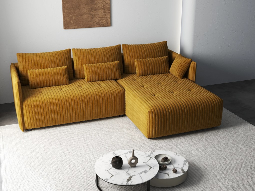 Colțar extensibil dumonde cu ladă de depozitare si sezut confortabil din spuma high-density, Malta Ambience Mustard II 235x185 cm