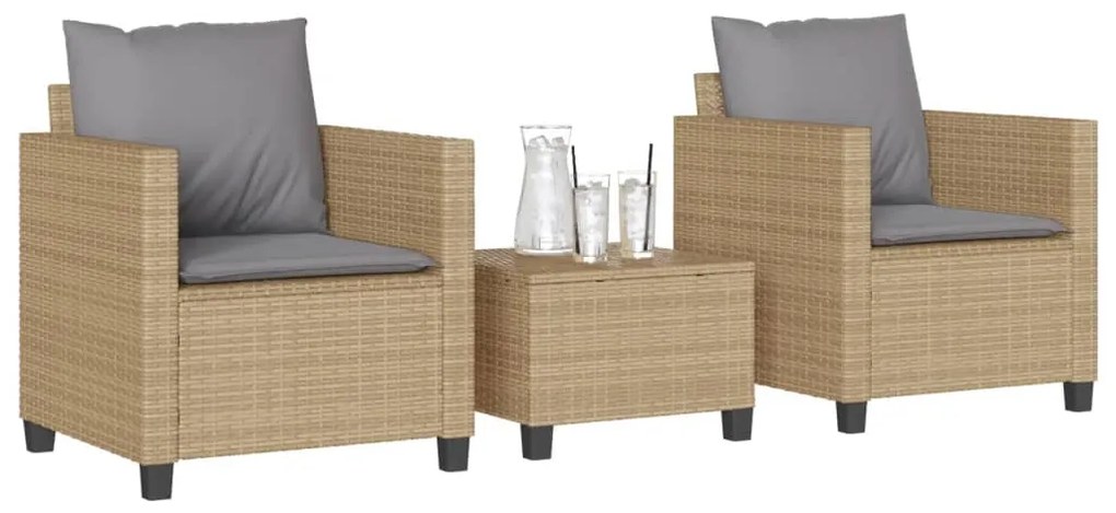 vidaXL Set bistro cu perne, 3 piese, bej, poliratan