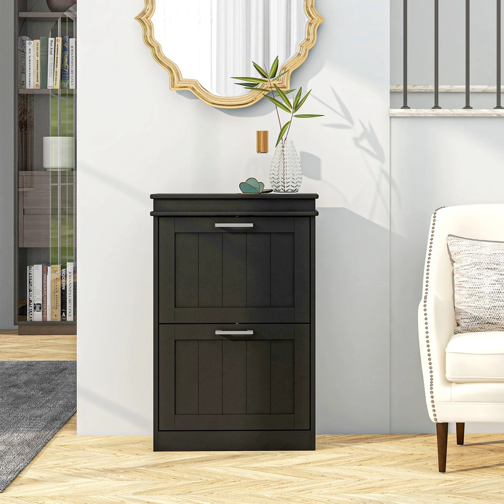 HOMCOM Dulap pentru Pantofi cu 2 Sertare pentru 10 Perechi de Pantofi, Mobilier cu Raft Reglabil, 54x24x82,5 cm, Negru | Aosom Romania