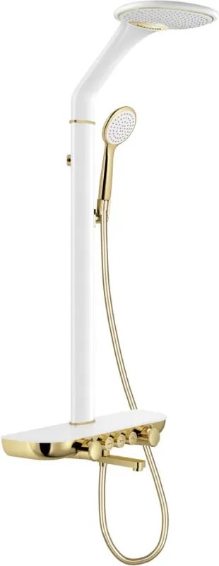 Mexen Blaze set de duș suprapus cu duș de ploaie și baterie, alb/auriu - 78109-25