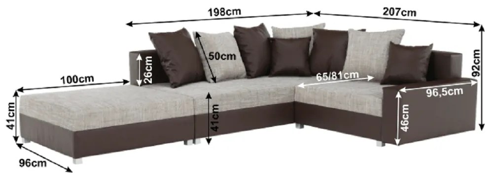 Colţar, S, piele eco maro/textil maro, PETRANA NEW
