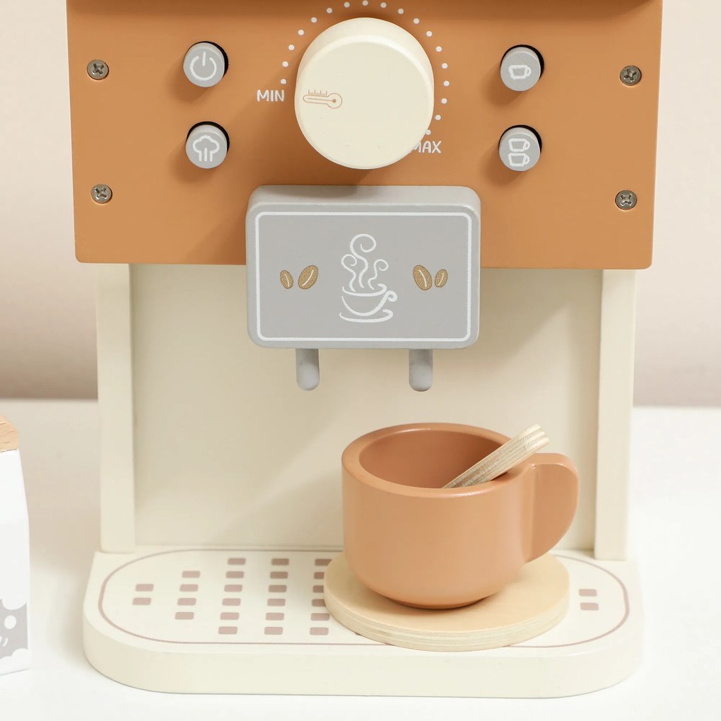 AIYAPLAY Set de joacă cu mașină de cafea din lemn, pentru copii de 3 ani cu accesorii, Maro | Aosom Romania